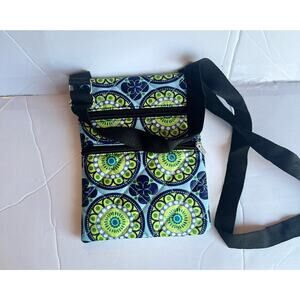 Green and Blue Printed Lite Adjustable Crossbody Bag w/ Strap